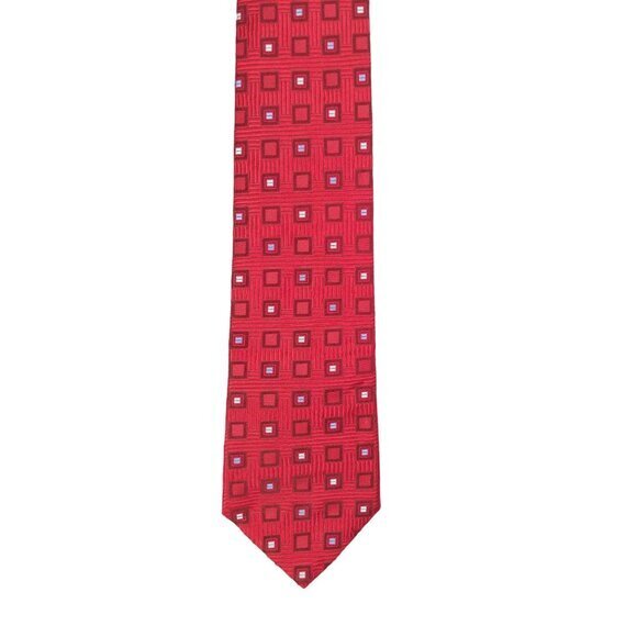 MICHAEL MICHAEL‎ KORS 100% Silk Tie Red Stripe Geometric Square Classic - Picture 1 of 9
